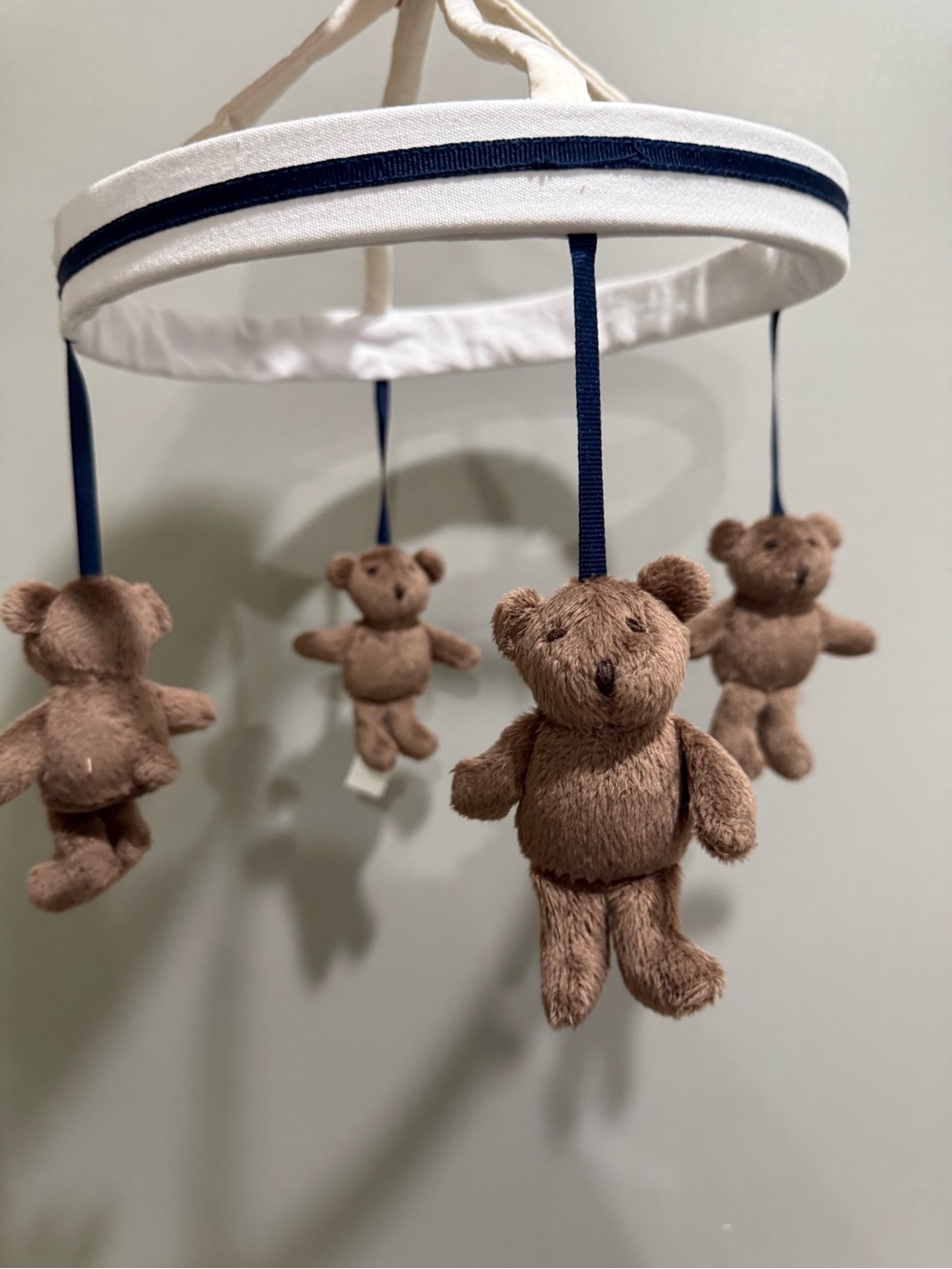 Pottery Barn Kids Brown Teddy Bear Mobile with Navy Accents